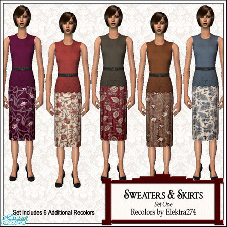 Sims 2 — Sleeveless Sweaters & Skirts, Set 1 by elektra274 — A collection of 11 outfits for your sim ladies.