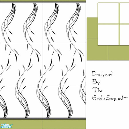 Sims 2 — Dream Ceramic Tile Wall & Floors by eriduserpent — One hand painted ceramic tiled wall with two floor tiles.