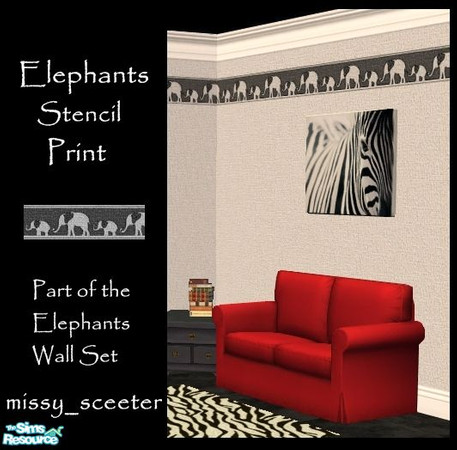 Sims 2 — Elephants - Stencil1 by missy_sceeter — Part of the Elephant Border & Stencil walls set.