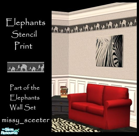 Sims 2 — Elephants - Stencil2 by missy_sceeter — Part of the Elephant Border & Stencil walls set.