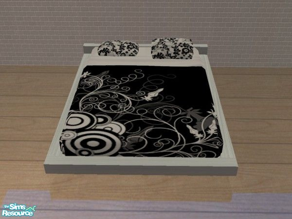 Sims 2 — Monaco Bedroom in White Wood - black floral bedding by selina012 — Made to complement my recolour of Mirraaj\'s