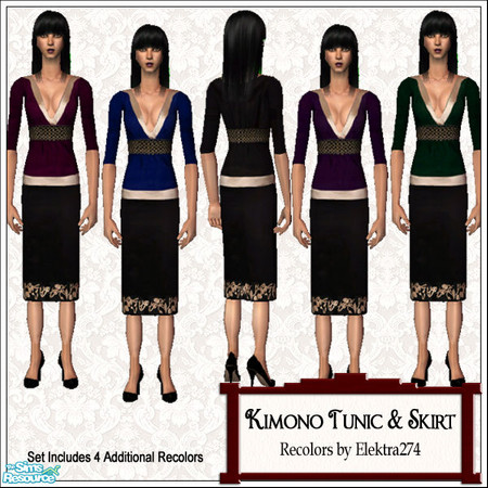 Sims 2 — Kimono-Style Tunics & Skirts by elektra274 — A collection of 9 outfits for your sim ladies.