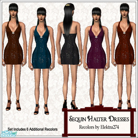 Sims 2 — Sequin Halter Dresses by elektra274 — A collection of 11 dresses for your sim ladies
