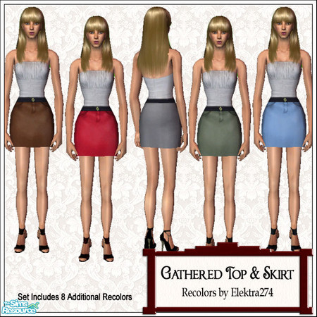 Sims 2 — Gathered Tops & Skirts by elektra274 — A collection of 13 outfits for your sim ladies.