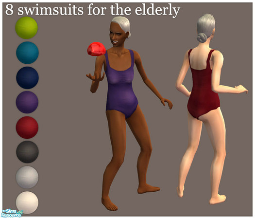 Sims 2 — Swimwear for the Elderly - 8 Plain bathingsuits by Ninika — No mesh or ep required :)