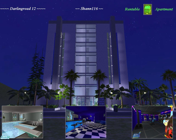 Sims 2 — Darlingroad 12 by Shann116 — Modern apartment with 8 floors and 7 rentable unfurnished units. I found a cheat