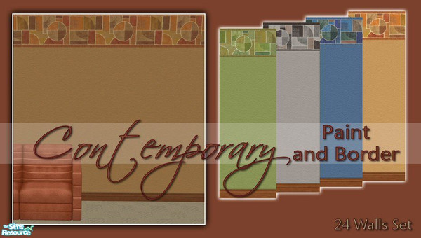 Sims 2 — Contemporary Paint and Border by kittyispretty69 — A set of 24 walls consisting of four colors in two styles
