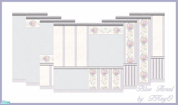 Sims 2 — Blue Floral Walls by TKayO by TKayO — Pretty blue floral wallpaper.