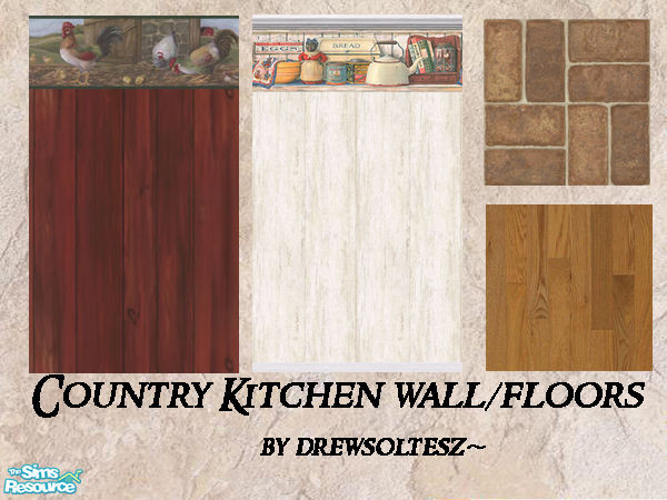 Sims 2 — Country Kitchen Wall and Floor Set by drewsoltesz — Two rustic wood panel country kitchen walls, with two