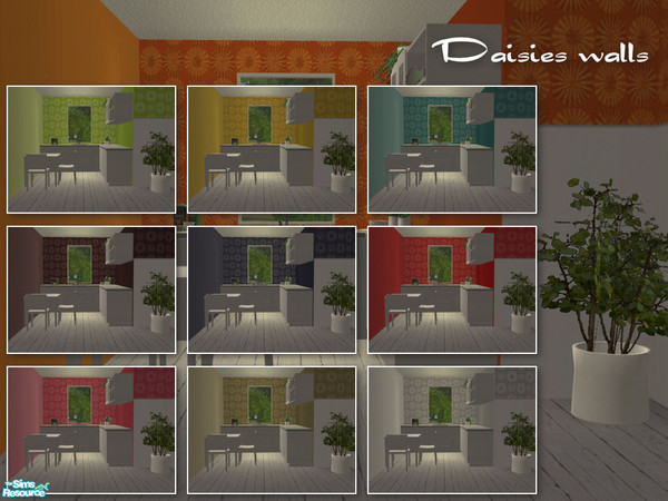 Sims 2 — Daisies walls by mirake — 40 different wallpapers, in 10 different shades. You can mix and match :) Thanks to