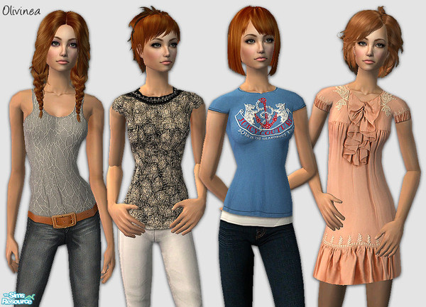 Sims 2 — Elodie by olcia_olivinea — Set of four everyday outfits for adult ladies, 2 of them require lovely mesh made by