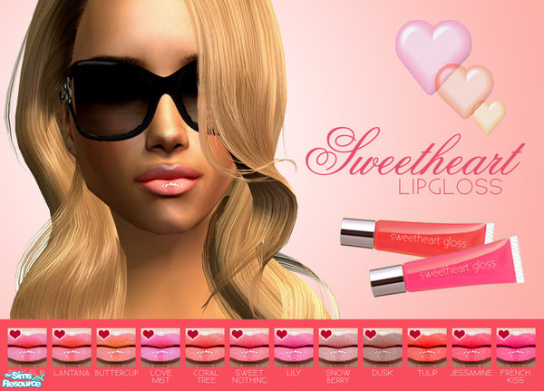 Sims 2 — Sweetheart Gloss by 06bek — A super shiny, semi-sheer lipgloss that\'s almost sweet enough to eat! Comes in 12
