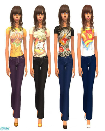 Sims 2 — Tees Set by irene_busy — This set contains 4 outfits, tees and jeans.