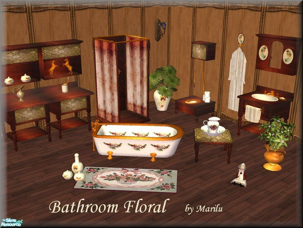 Sims 2 — Bathroom Floral by marilu — bathroom in darkwood