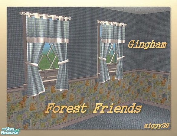 Sims 2 — Forest Friends Curtain - Gingham by ziggy28 — A re-colour of cat3cm\'s Lullaby Dreams curtain in gingham fabric.