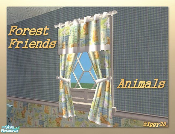 Sims 2 — Forest Friends Curtain - Animals by ziggy28 — A re-colour of cat3cm\'s Lullaby Dreams curtain in animal fabric.