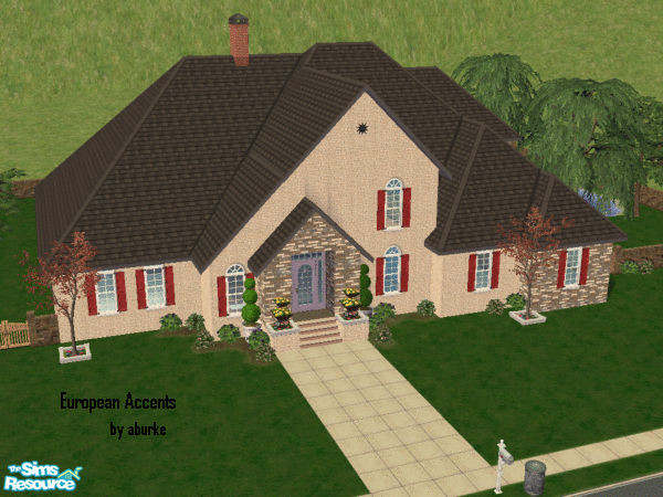 Sims 2 — European Accents Home by aburke — This house comes with a beautiful fishing pond, covered back deck and sun