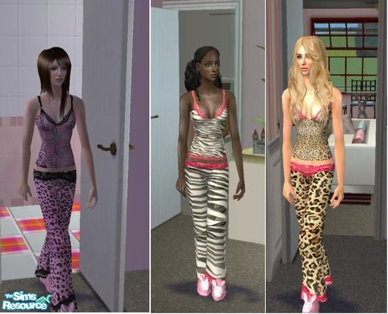 Sims 2 — Animal Print PJ\'s by simgirl675 — This is a set of three pj\'s that have animal print that are lepoard, zebra