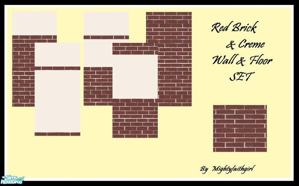 Sims 2 — Red brick and Creme Wall set by mightyfaithgirl — 5 walls that are different combinations of red brick and creme