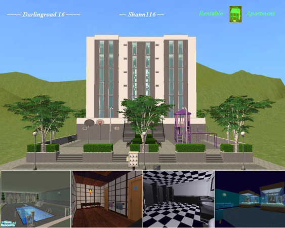 Sims 2 — Darlingroad 16 by Shann116 — Awesome modern 7 floors apartment with 12 large rentable unfurnished 5 rooms units.
