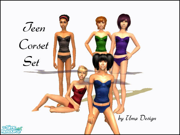 Sims 2 — Teen Corset and Panties - Set by Uma Design — Who said teens have to stick to cotton undies?! Indulge your teens