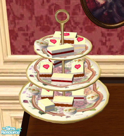 Sims 2 — Valentine Tea Room Tea Cakes and Stand by lisa9999 — Delicious tea cakes on a heart stand.