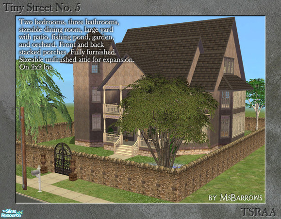 Sims 2 — Tiny Street No. 5 by MsBarrows — Two bedrooms, three bathrooms, huge dining room, small living room, front and