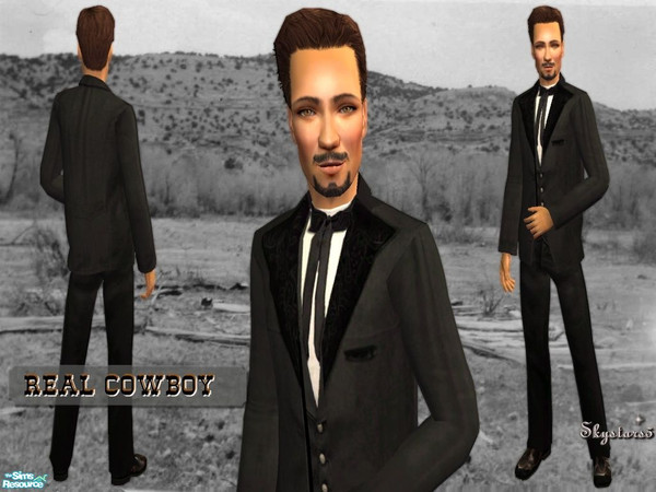 Sims 2 — Real Cowboys - Black by skystars5 — What a man! This cowboy is wearing a black suit with a black cowboy tie.