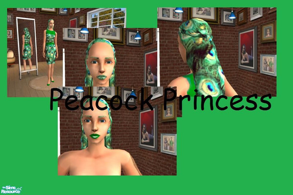 Sims 2 — Peacock Princess Set by simsuperstars333 — A set of eyes, hair, lips, and a dress for the perfect peacock