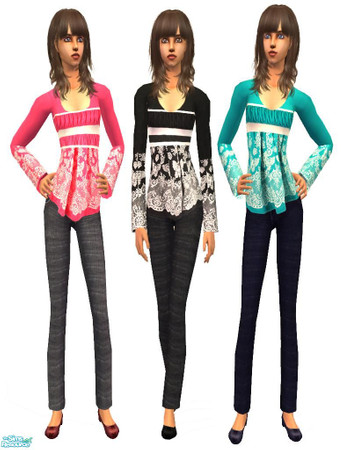 Sims 2 — Flower Prints by irene_busy — This set has 3 outfits with flower printed tops.(They also have maternity morph)