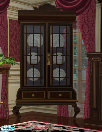 Sims 2 — Romantic Dining Room China Cabnet by lisa9999 — Rose covered dishes inside this beautiful dark wood china