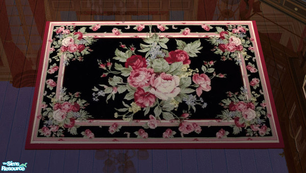 Sims 2 — Romantic Dining Room Rug by lisa9999 — Pink roses on a black back ground.