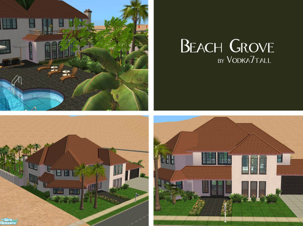 Sims 2 — Beach Grove - Maxis Items Only by vodka7tall — Large 4 bedroom home on a fully landscaped lot with pool, hot
