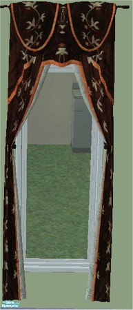 Sims 2 — tams tc 128 set 1 - Curtains For Tc 128 by tambriah — woven wood rod, brown floral curtains with orange