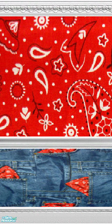 Sims 2 — Royal JAM YEHAWWW! by grandmajam_of6 — Red bandana upper with blue jean pockets and red bandana print below the