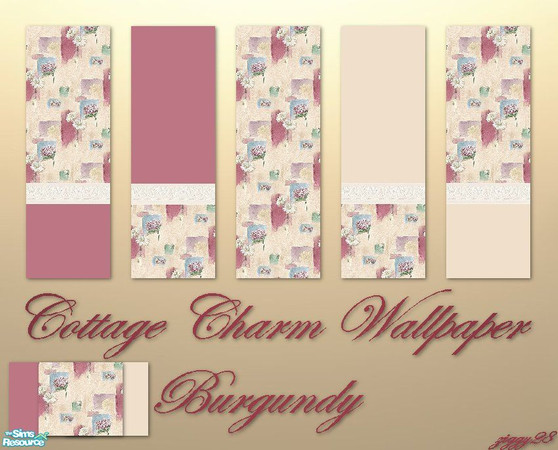 Sims 2 — Cottage Charm Wallpaper - Burgundy by ziggy28 — The first of my new sets called Cottage Charm. This set has 5