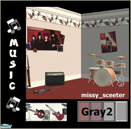 Sims 2 — Music Border - Gray 2 by missy_sceeter — Music themed border on textured walls. Great for any Sim that is into
