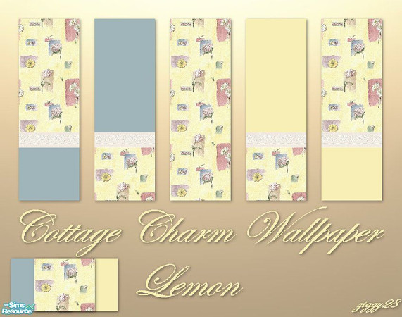 Sims 2 — Cottage Charm Wallpaper - Lemon by ziggy28 — Cottage charm wallpaper set. This one is lemon. Wallpapers with a