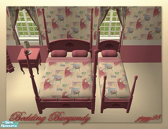 Sims 2 — Cottage Charm Bedding - Burgundy by ziggy28 — Cottage Charm Bedding - Burgundy, to co-ordinate with my \'Cottage