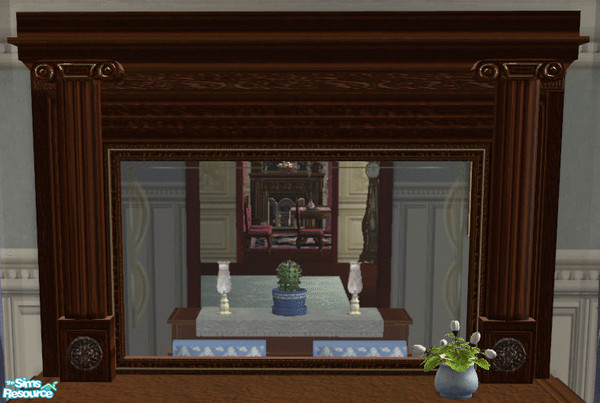 Sims 2 — Mayfair Living Room Mirror by lisa9999 — Dark wood framed mirror with puter accents.