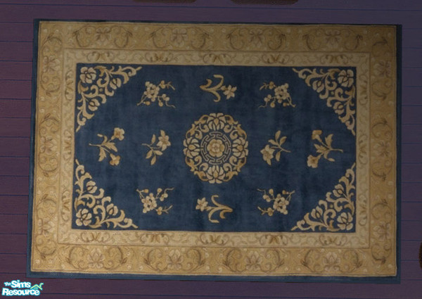 Sims 2 — Mayfair Living Room Area Rug by lisa9999 — Silk blue and gold patterened plush area rug.