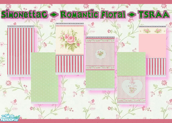 Sims 2 — Romantic Floral by SimonettaC — A selection of very delicate wallpapers in soft colours. Romantic pinks and