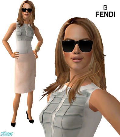 Sims 2 — Fendi Lady Set by ancsie18 — Fendi Pink Seamed Pencil Skirt with Ruffle Front Top and Gold FF Cuff.