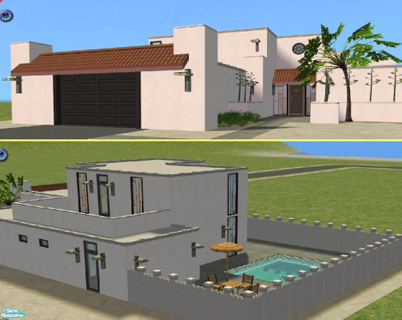 Sims 2 — White Adobe House by amanda_tonon — Adobe House, southwestern style. 3 Bd 3 Bth. Also features a Garage, Grill