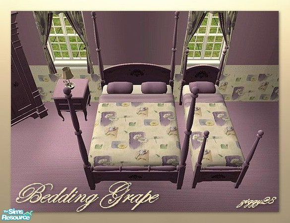 Sims 2 — Cottage Charm Bedding - Grape by ziggy28 — Cottage Charm Bedding - Grape, to co-ordinate with my \'Cottage Charm
