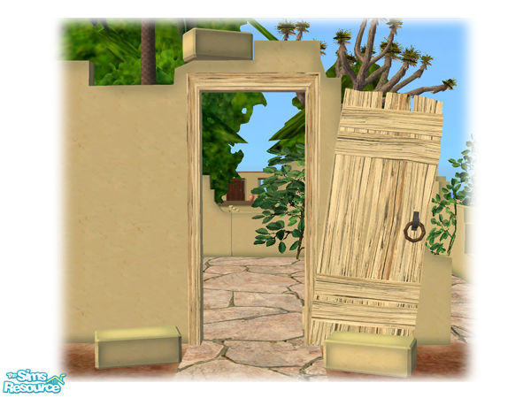 Sims 2 — Civ Ruins - Ruins Wall Door Wood - 02 by Shakeshaft — Part of a set of recolours of the Civilizations Ruins Set,