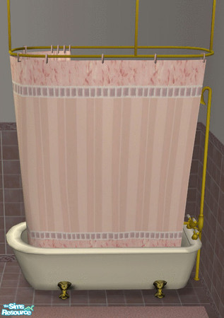 Sims 2 — Colorful Bathroom Pink Tub by lisa9999 — Two toned pink shower curtain with floral and ribbon accents.