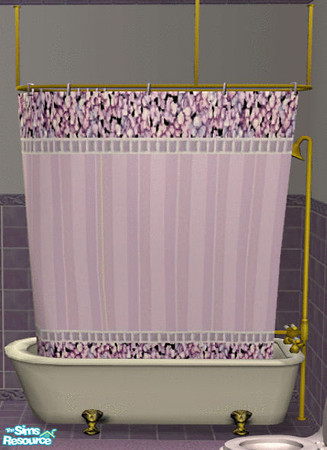 Sims 2 — Colorful Bathroom Purple Tub by lisa9999 — Two toned purple shower curtain with floral and ribbon accents.