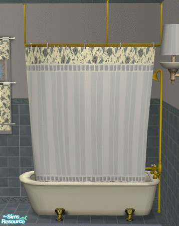 Sims 2 — Colorful Bathroom Blue Bath Tub by lisa9999 — Two toned blue shower curtain with a floral accent.