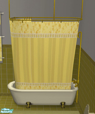 Sims 2 — Colorful Bathroom Yellow Tub by lisa9999 — Two toned yellow shower curtain with floral and ribbon accents.